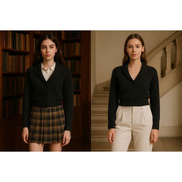 J.Crew Women Fuzzy Cropped Alpaca Wool Black Cardigan S Dark Academia Old Money - Picture 1 of 14